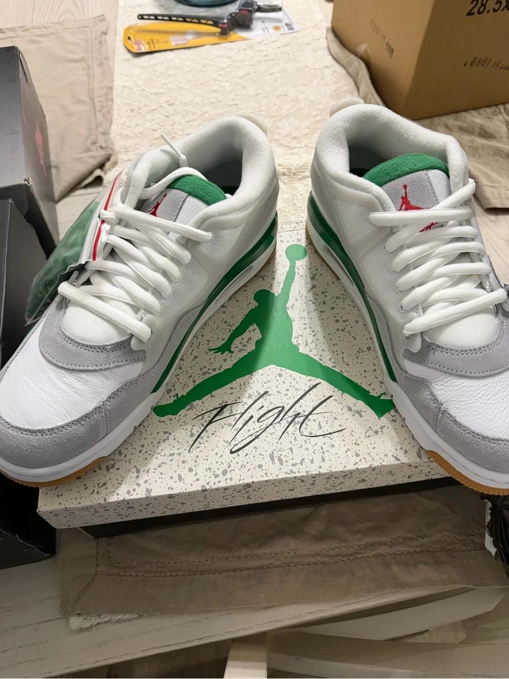 Jordan Men’s Low-Top Sneakers in White, Green & Gray with Red Jumpman
